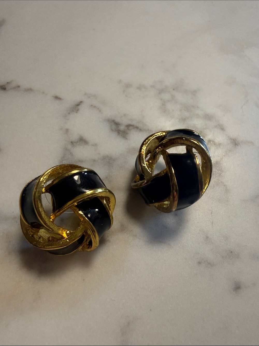 Classic Black and Gold Knot Clip-On Earrings